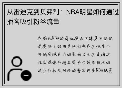 从雷迪克到贝弗利：NBA明星如何通过播客吸引粉丝流量